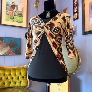 Vintage 90s Only 9 Abstract Twist Front Boho Hippie Indie Top Size Small